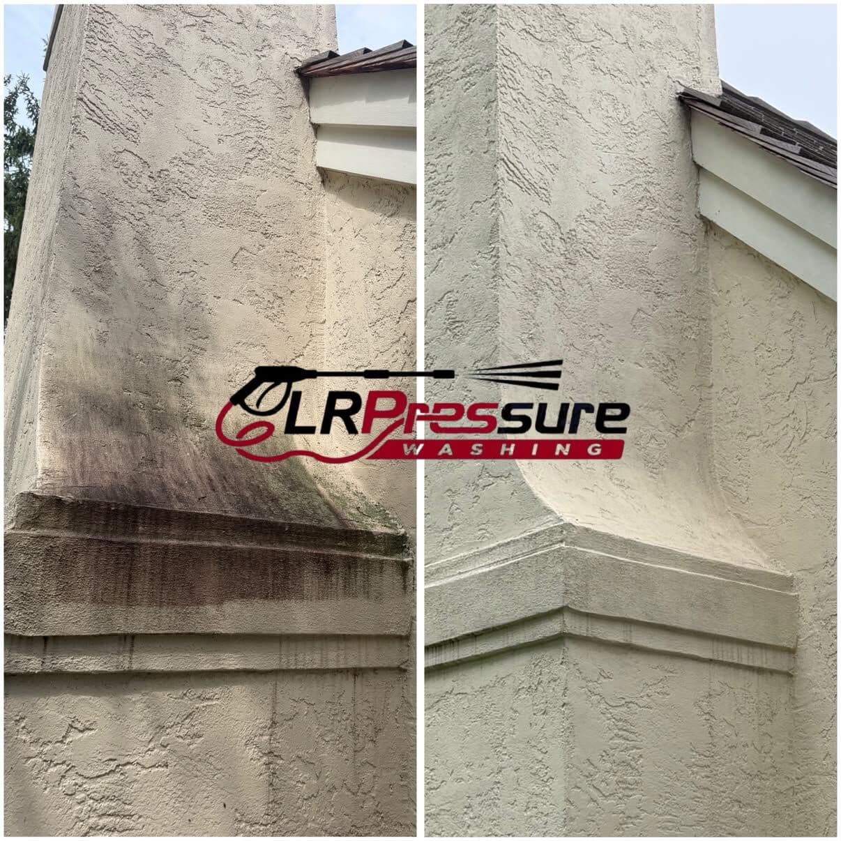 Stucco Chimney Soft Wash Eliminates Black Staining